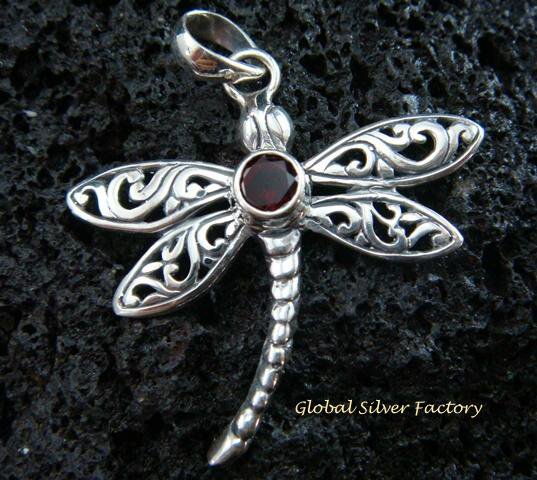 925 Silver & Garnet Dragonfly Pendant SP-481-KT