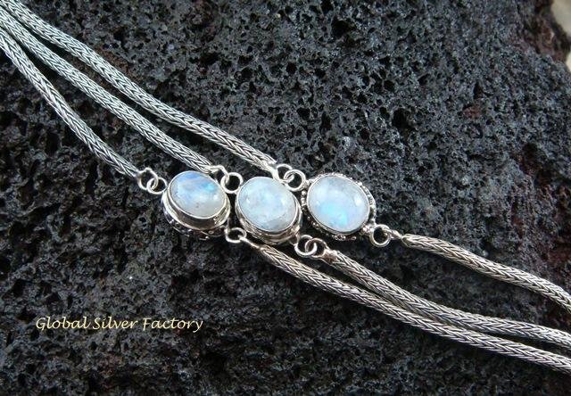 925 Silver & Moonstone Triple Dragon Bone Bracelet SBB-333-KT