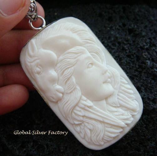 925 Silver Carved Woman & Horse Pendant SP-425-KA