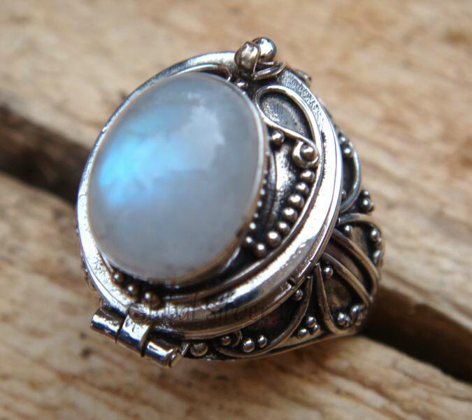 Sterling Silver Rainbow Moonstone Locket Ring LR-109-KA