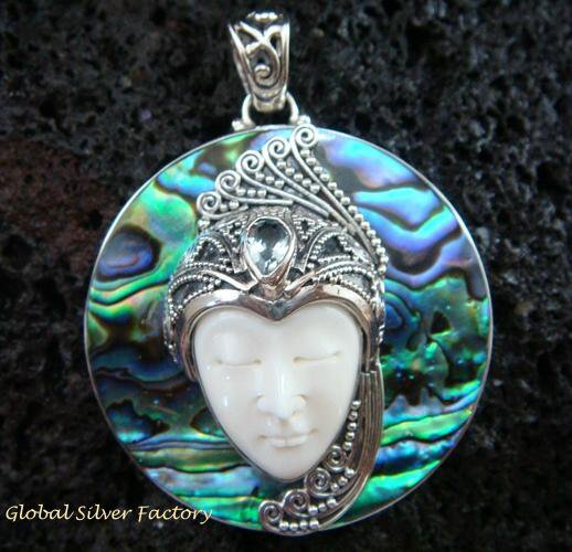 925 Silver Paua Shell & Topaz Goddess Pendant GDP-984-PS