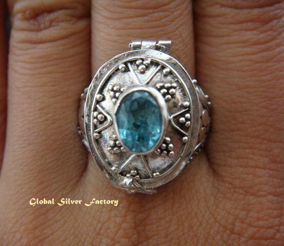 925 Silver & Blue Topaz Poison Ring LR-429-KT