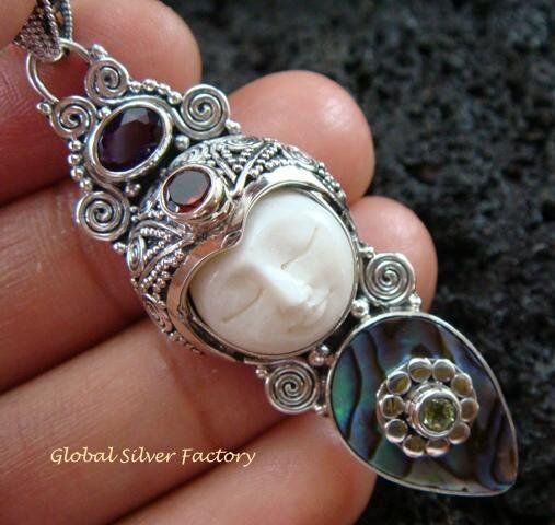 925 Silver Paua Shell & Mix Gem Goddess Pendant GDP-1006-PS
