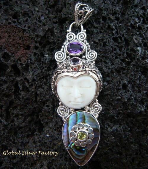 925 Silver Paua Shell & Mix Gems Goddess Pendant GDP-1004-PS