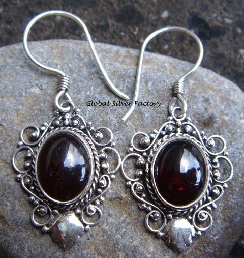 925 Silver & Garnet Balinese Design Earrings ER-279-NY