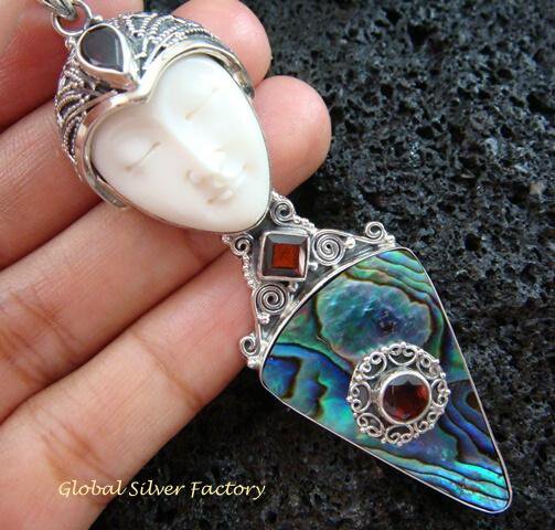 925 Silver Paua Shell & Garnet Goddess Pendant GDP-1000-PS