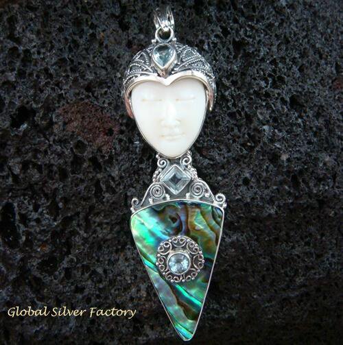 925 Silver Paua Shell & Topaz Goddess Pendant GDP-1001-PS