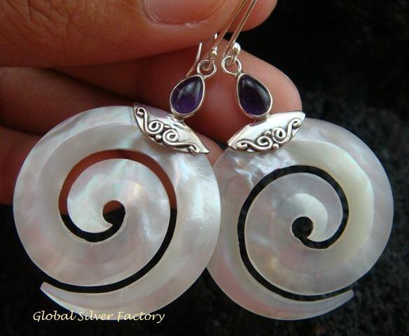 925 Silver Amethyst & Shell Earrings ER-515-KT