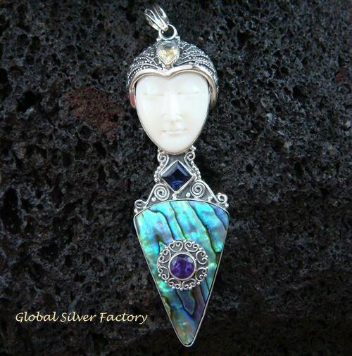 925 Silver Paua Shell & Amethyst Goddess Pendant GDP-1002-PS