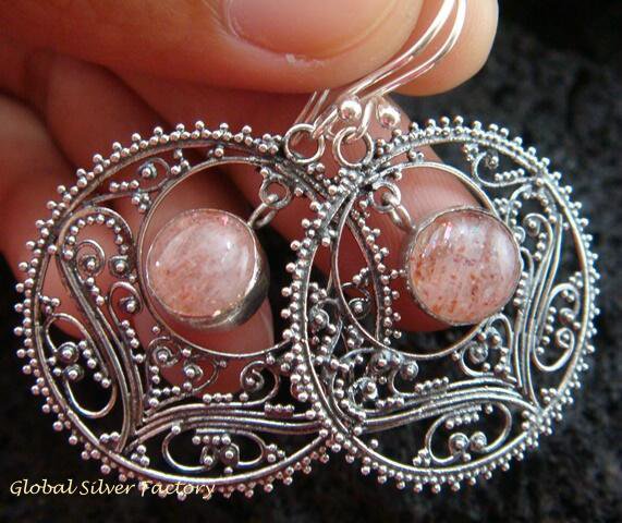925 Silver Sun Stone Bali Ornate Design Earrings ER-521-KT