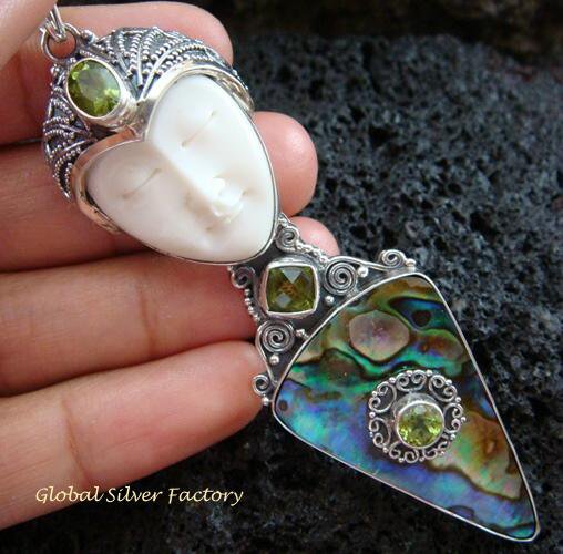 925 Silver Paua Shell & Peridot Goddess Pendant GDP-1003-PS