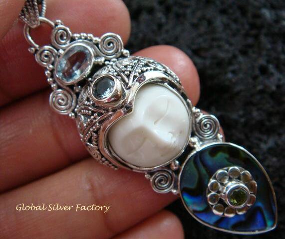 925 Silver Paua Shell & Mix Gems Goddess Pendant GDP-1005-PS