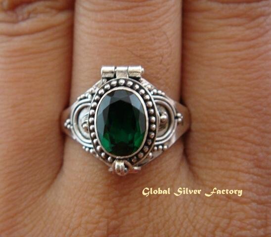925 Silver & Green Quartz Locket Ring LR-486-KT