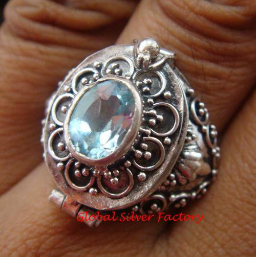 925 Silver Blue Topaz Locket Ring LR-629-KT