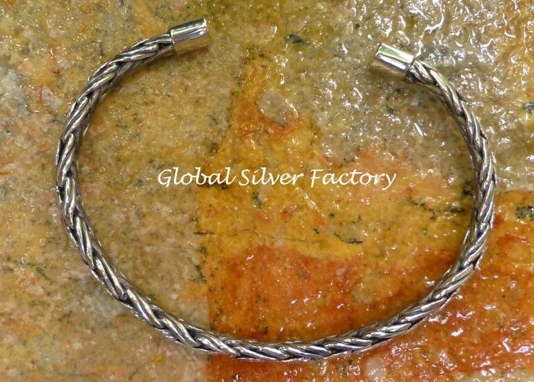 Sterling Silver 5mm Braided Design Cuff Bangle Bracelet SBB-430-KA