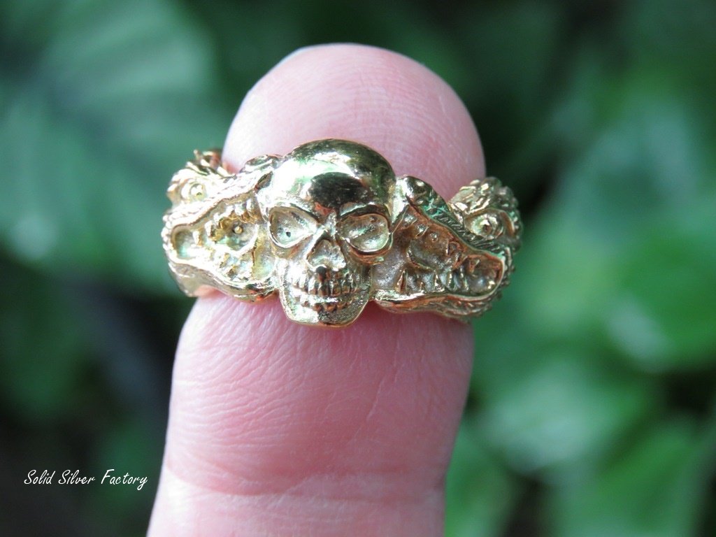 18k Gold Plated Skull and Dragon Ring GPR-145