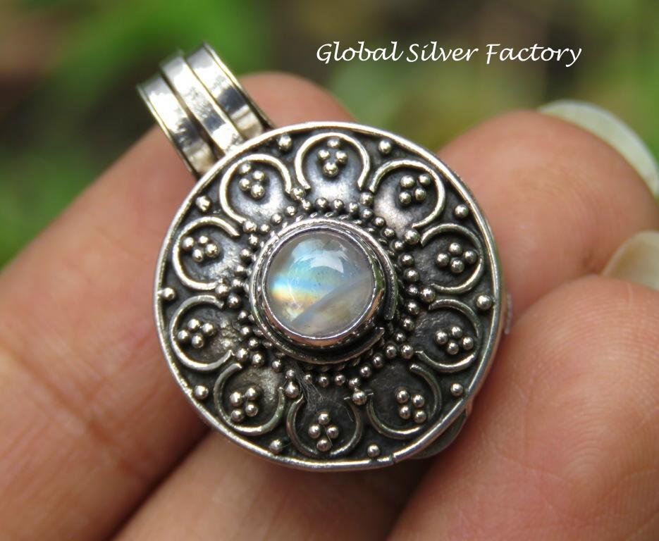 Rainbow Moonstone Locket Keepsake Pendant LP-251