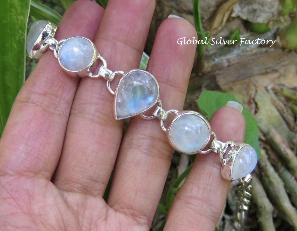 Rainbow Moonstone and Sterling Silver Bracelet SBB-493