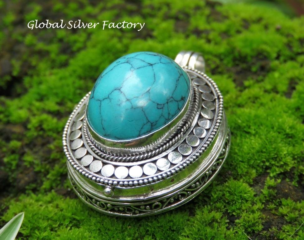 Turquoise Balinese Prayer Locket Pendant LP-252