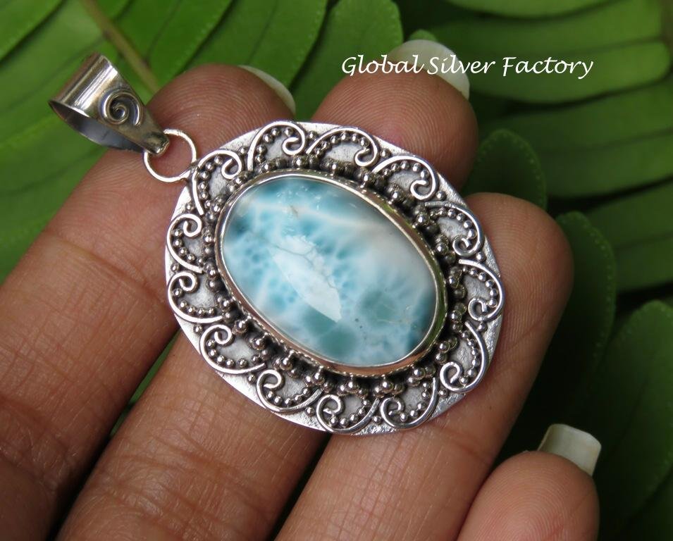 Larimar and Filigree Silver Pendant SP-853