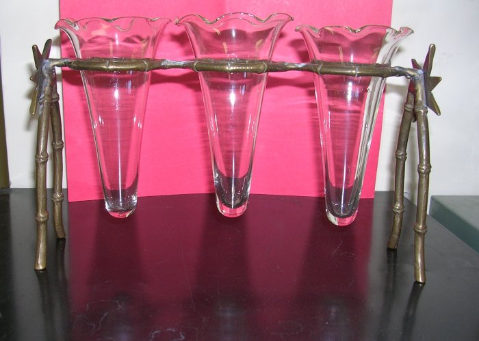 Vintage Vases - Brass Stand, 3 Small Vases