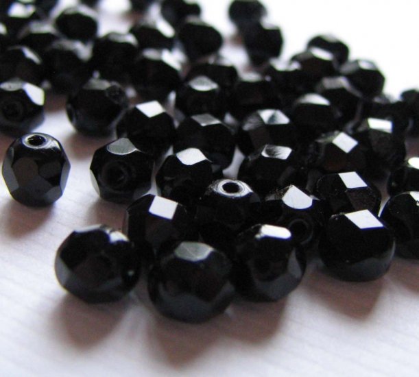 Jet 6mm Round Fire Polish Czech Glass