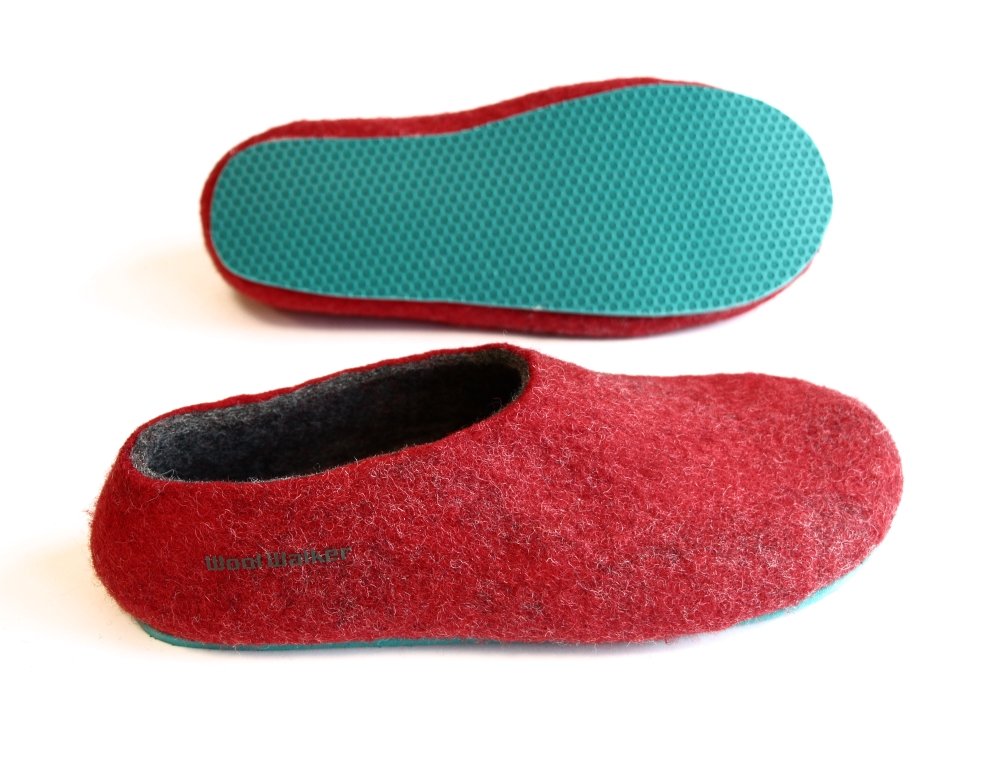 Men's felt wool slip-ons Red Aqua Rubber Soled
