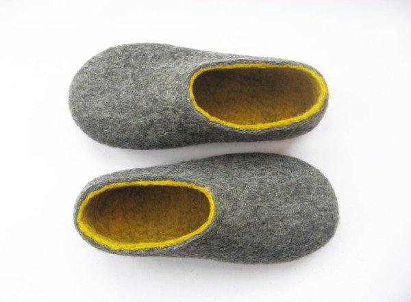 Women's felt wool slip-ons Grey Yellow Rubber Soled. Best seller