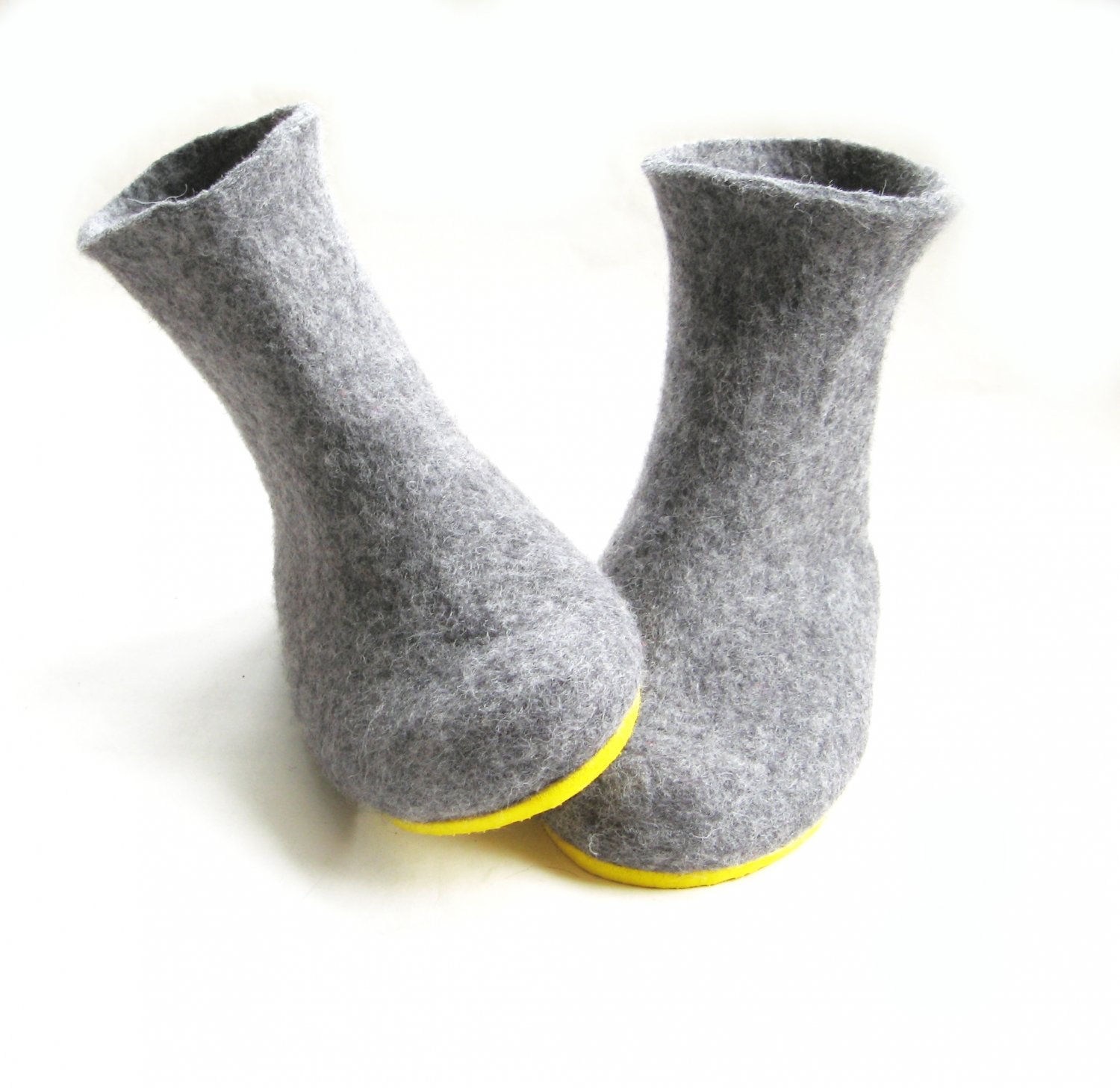 Women's felt wool Boot Grey Gray Yellow Rubber Soled