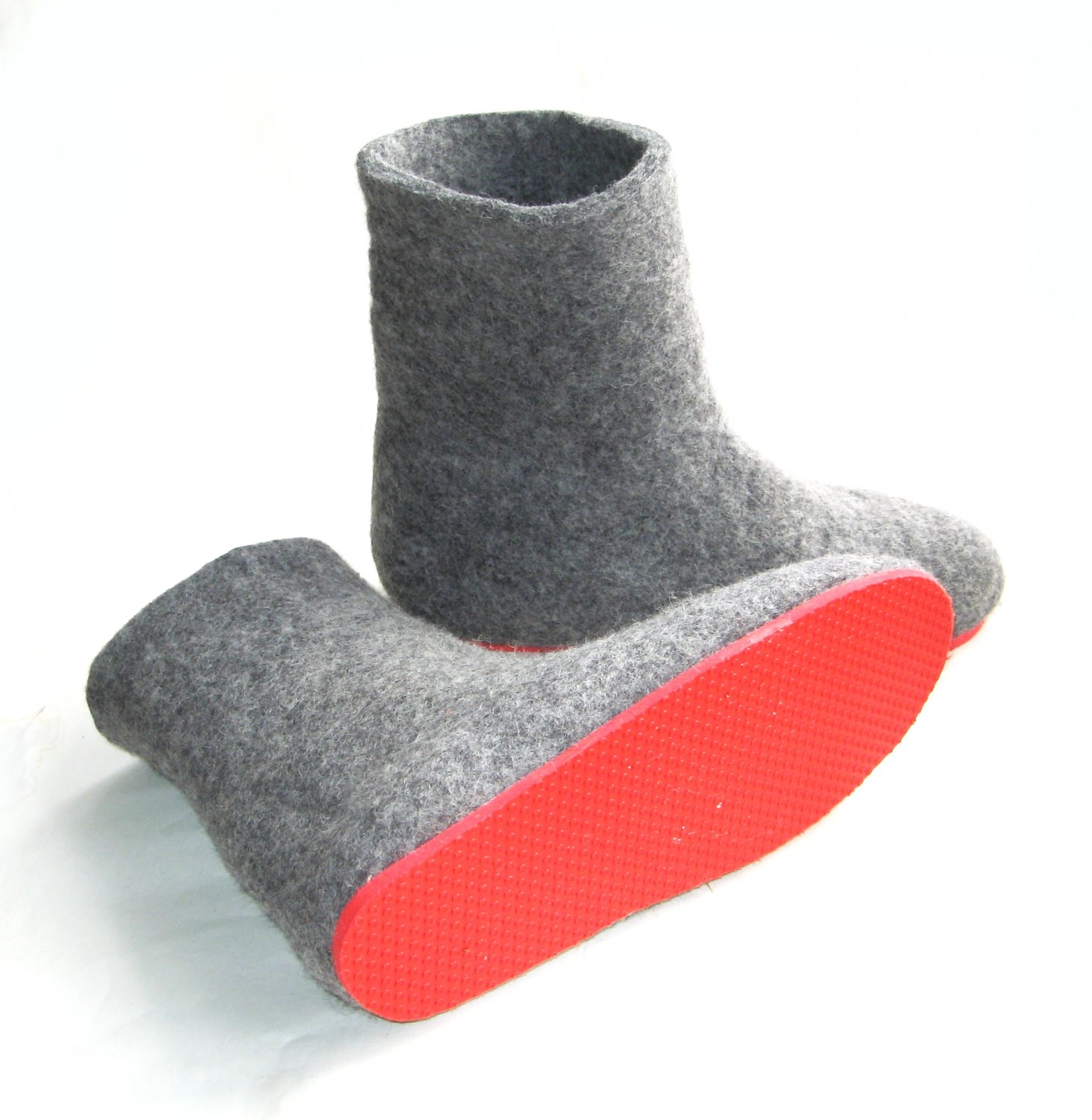 Women's felt wool Boot Grey Gray Red Rubber Soled