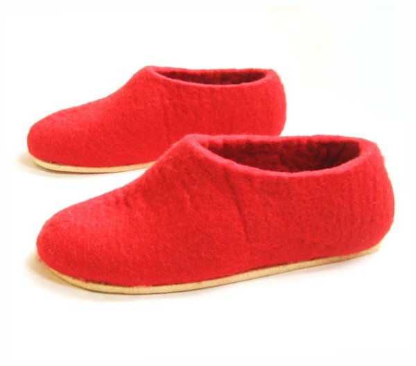 Women's felt wool slippers Red Cork Soled