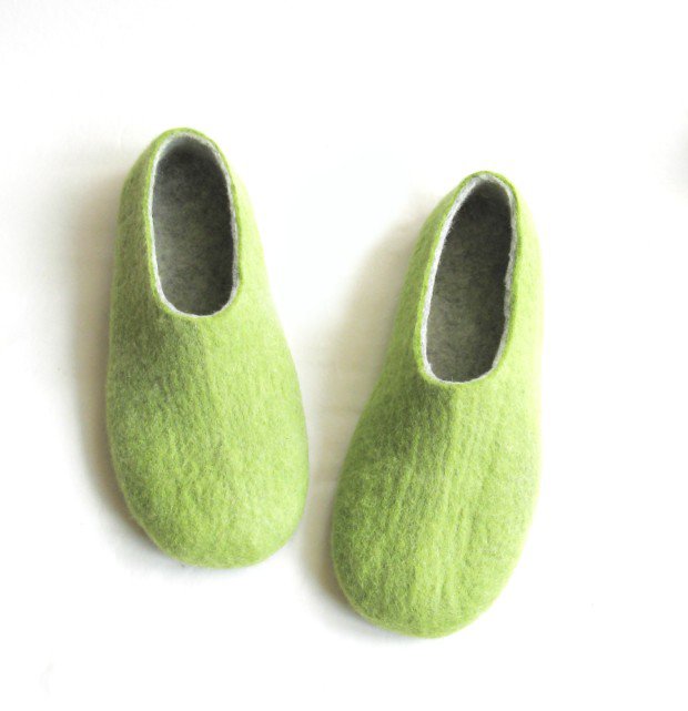 Men's Felt Slippers Apple Green Rubber Soled. Best seller