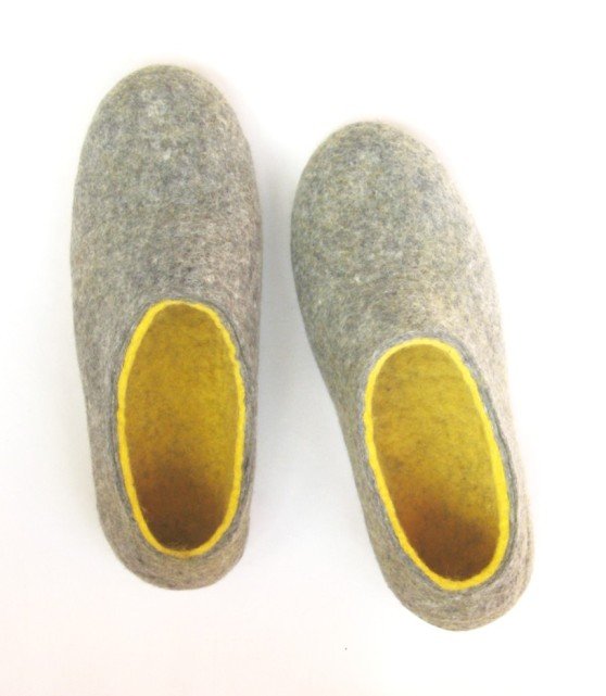 Men's Felt Slippers Gray Yellow Cork Soled