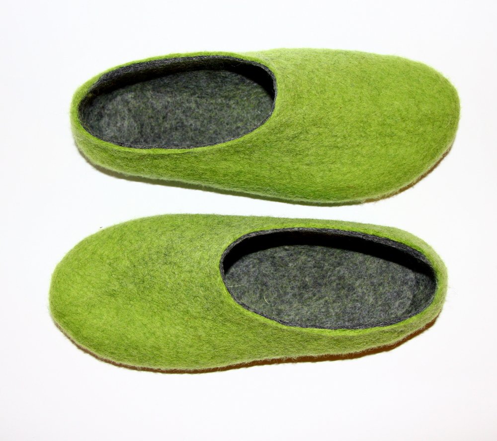 Women's felt wool slippers Apple Green Gray