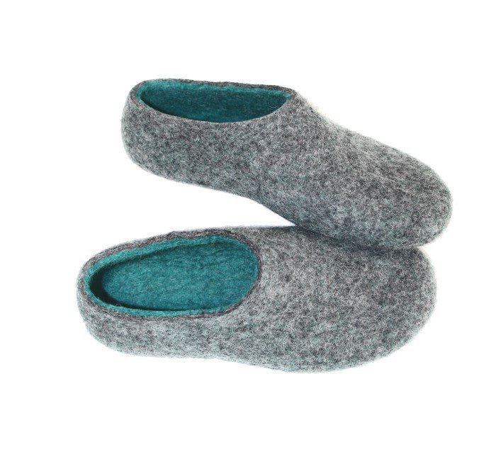 Women's felt slippers Paloma Grey Ocean Green. Custom made