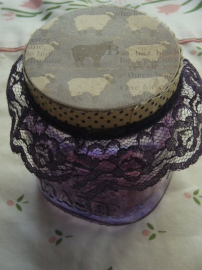 Baa Baa Black Sheep Lace Shabby Chic Jar Stained Glass Purple Blue Polka Dots Baby