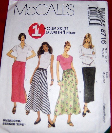 McCall's 8716 1 Hour Skirt Size 12, 14 Sewing Pattern