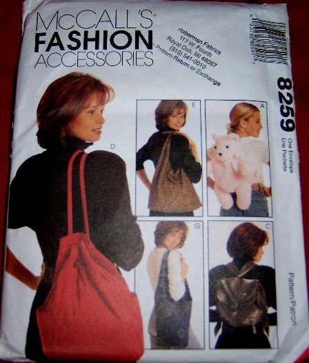 McCall's 8259 Fashion Purse Backpack Shoulderbag Sewing Pattern