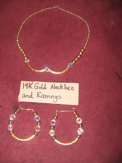 14k gold filled necklace and earrings