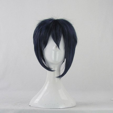 Touken Ranbu Mikazuki Munechika Cosplay Wigs Blue Black Mixed Short Wig + Free Wig Cap