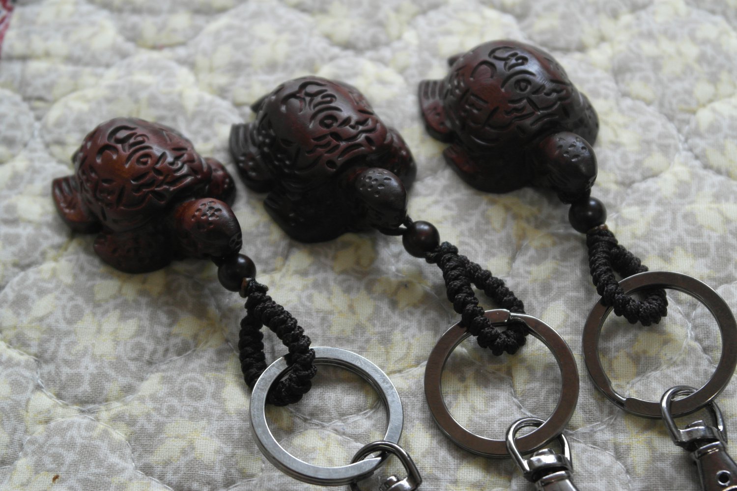 Three Handmade Wooden Sea Turtle Key Chains