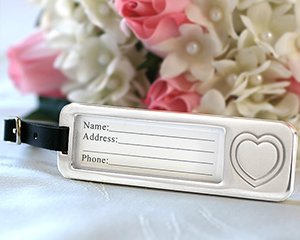 Elegant Chrome Luggage Tag w/ Engraved Heart Destination Wedding Favors