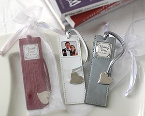 "Memories" Leather Photo Bookmark Silver Heart Charm Wedding Favors
