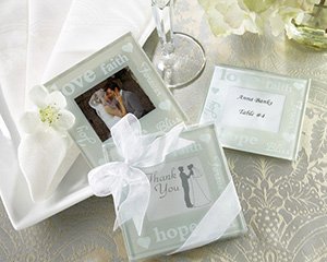 "Good Wishes" Pearlized Photo Coasters - Set of 2 Wedding Favors