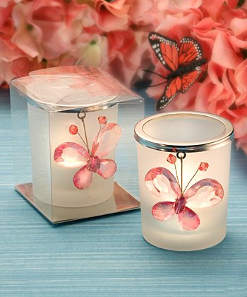 Crystal Butterfly Design Candle Holders - Pink or Clear