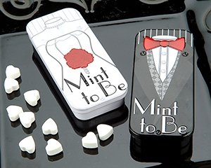 'Mint to Be' Bride and Groom Slide Mint Tins with Heart Mints Wedding Favors