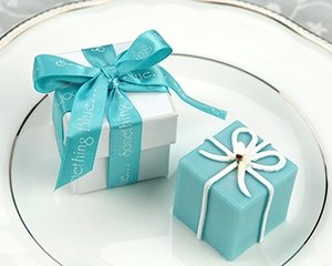"Something Blue" Gift Box Candle in Pearlized Box with Satin Printed Ribbon Wedding Favors