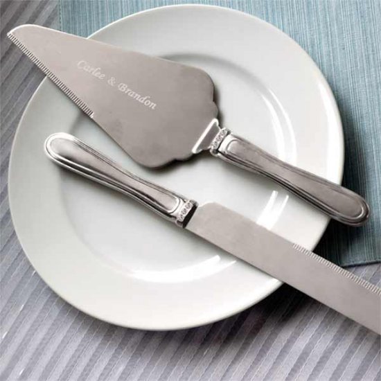 Brushed Rhinestone Cake Serving Set - Personalized