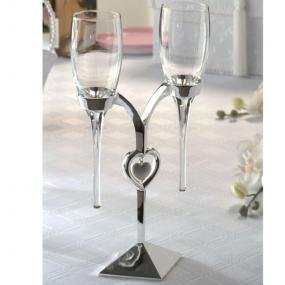 12" Silver Heart Champagne Flute Set
