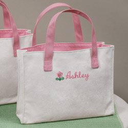 Personalized Pink Flower Girl Tote Bag
